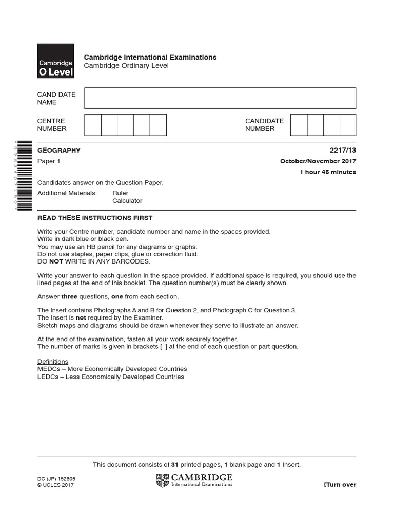 Cambridge O Level Geography Exam 2017 | PDF | Rainforest | Earth Sciences
