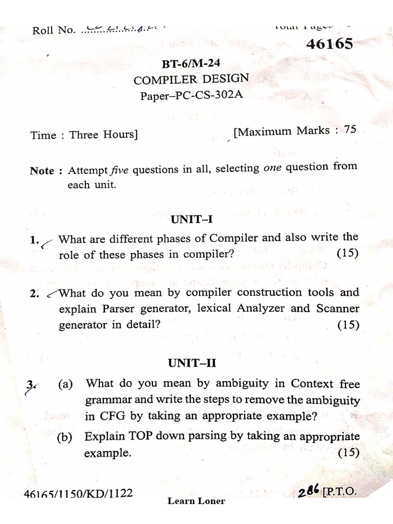 Compiler Design Solved Question Paper | PDF | Parsing | Compiler