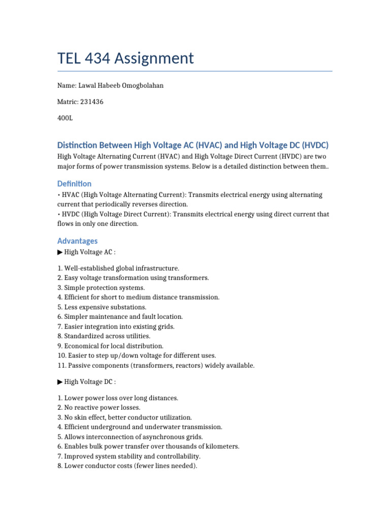 HVAC vs HVDC: Key Differences Explained | PDF | High Voltage Direct ...