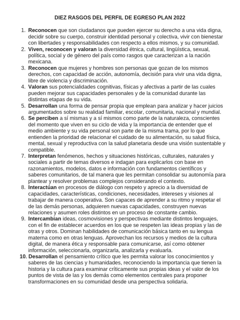 DIEZ RASGOS DEL PERFIL DE EGRESO PLAN 2022.docx Sesion4 | PDF ...
