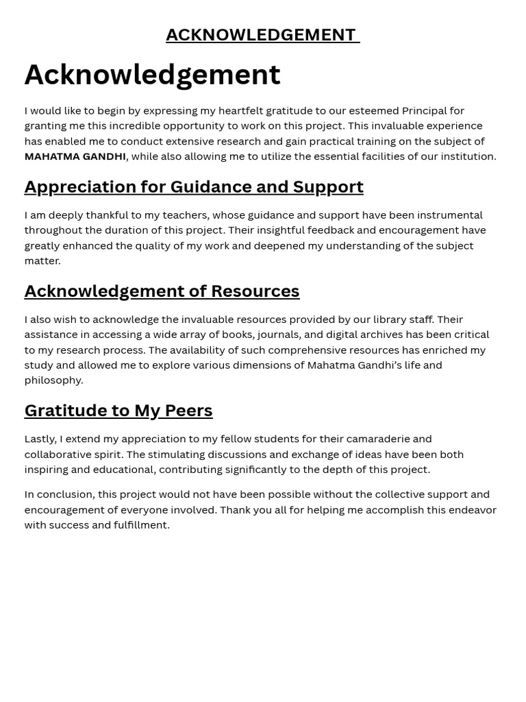Acknowledgements for Gandhi Project | PDF