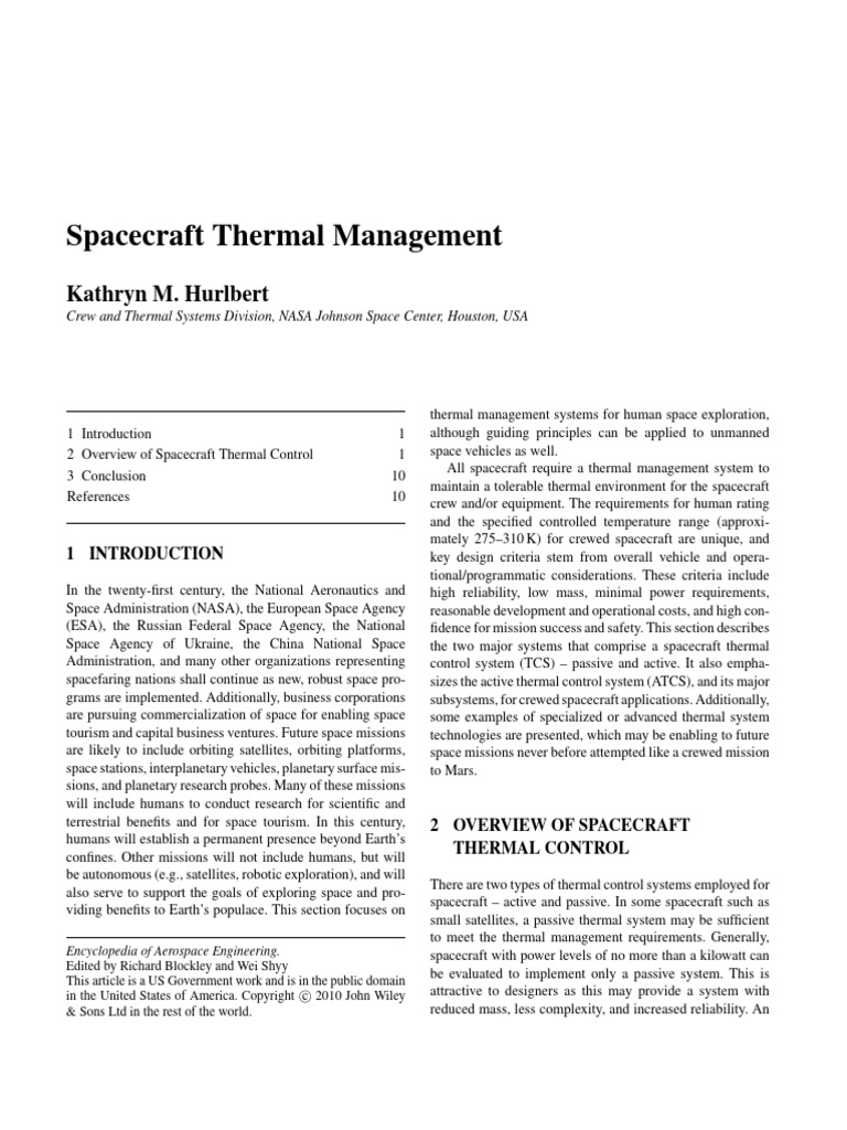 Spacecraft Thermal Management Systems | PDF | Atmospheric Entry ...