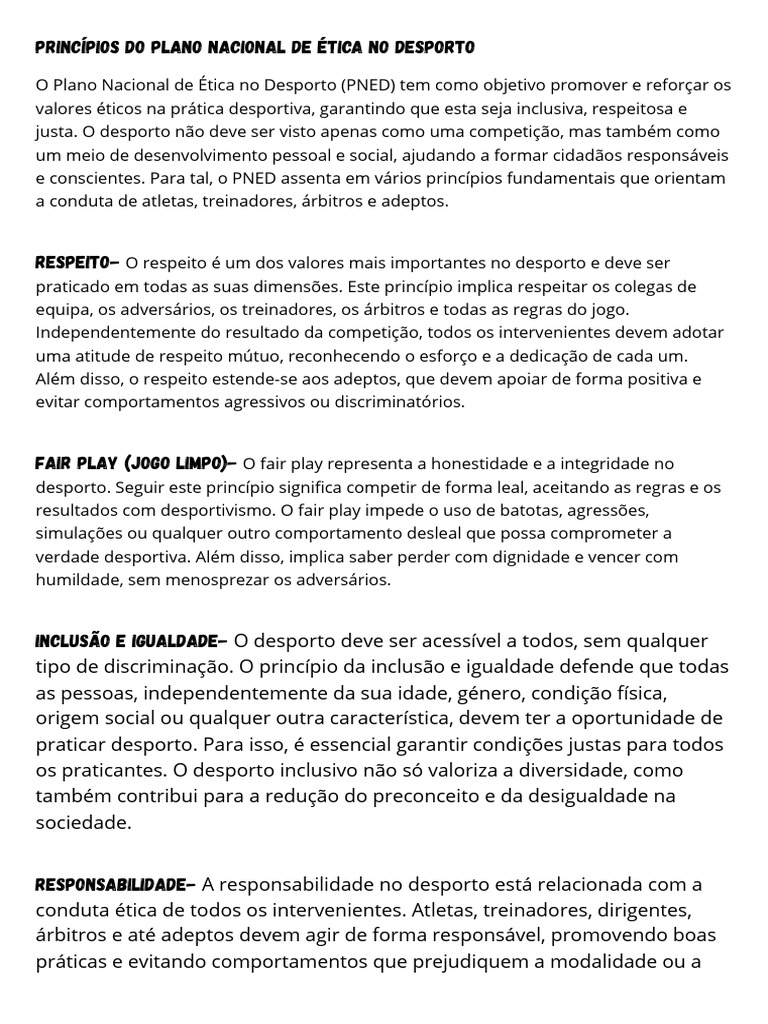Princípios do PNED no Desporto | PDF | Esportes
