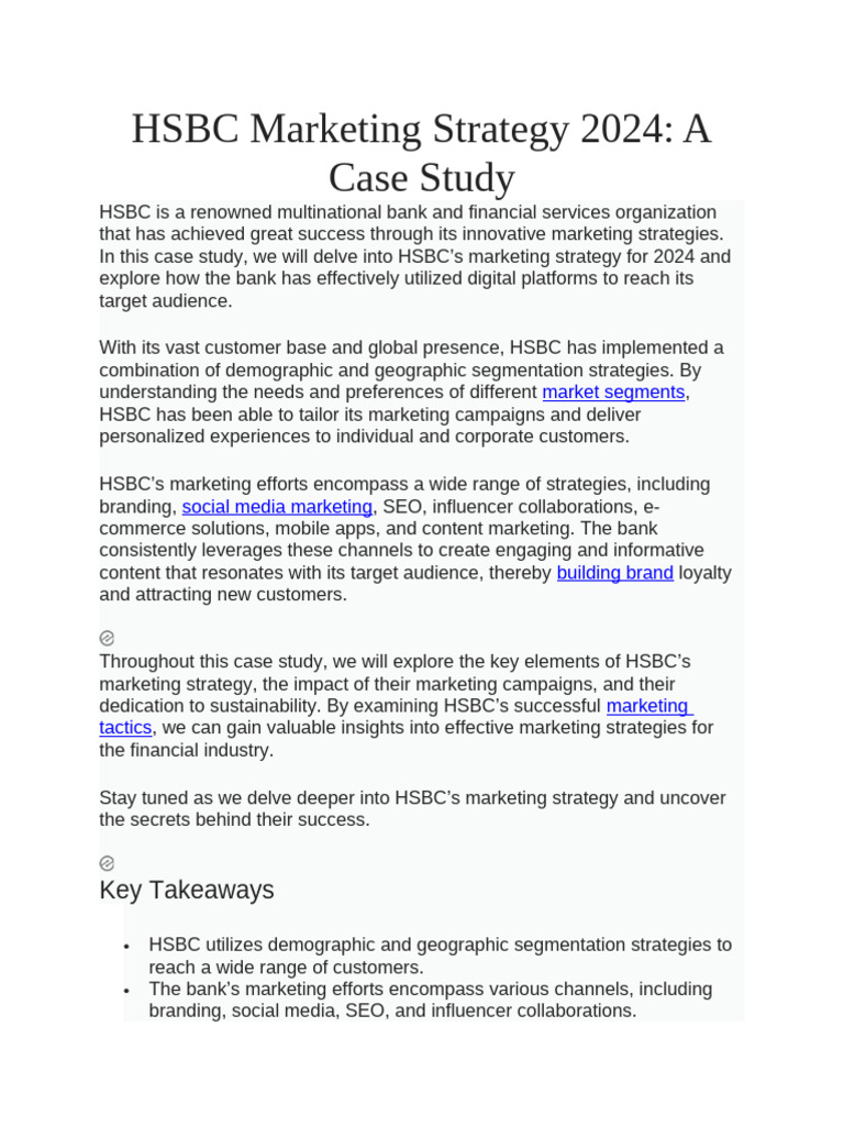 HSBC Marketing Strategy 2024 | PDF | Market Segmentation | Search ...