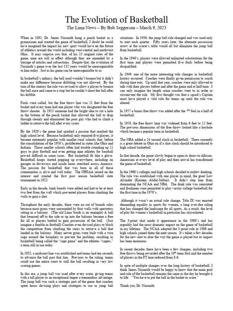 10 Evolution of Basketball | PDF | Games Of Physical Skill | Sports ...