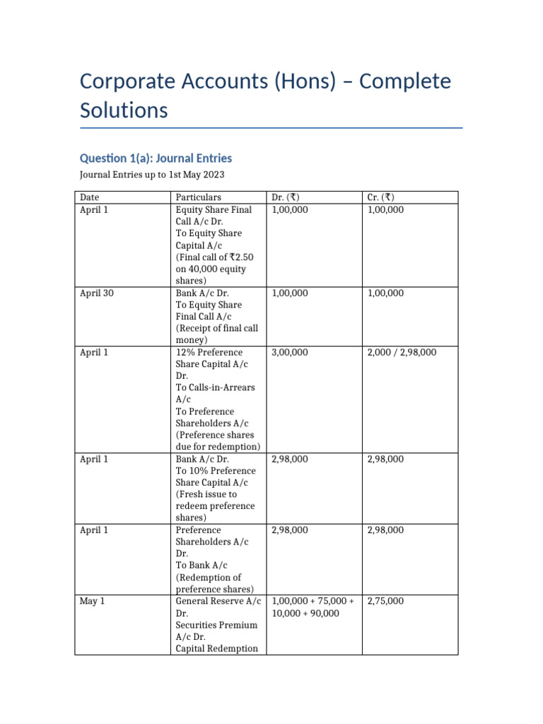 Corporate Accounts Solutions Q1 Q2 | PDF | Dividend | Equity (Finance)