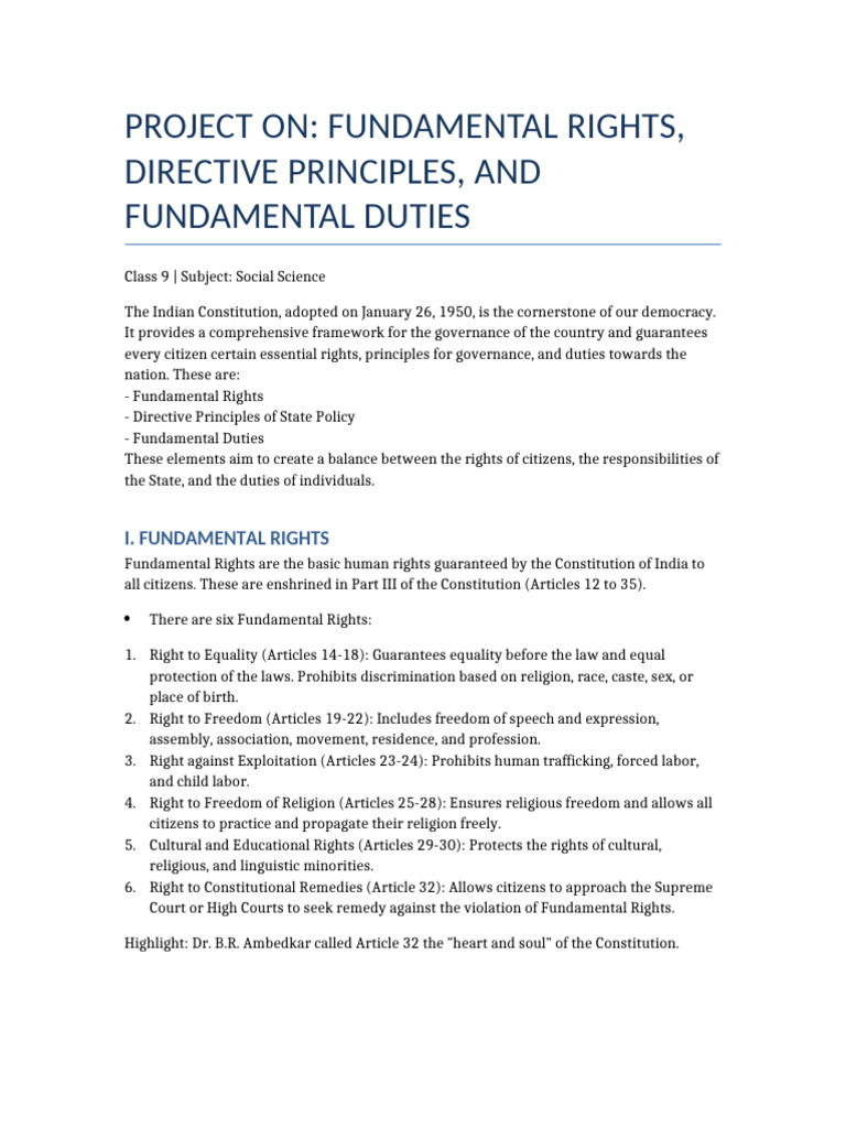 Fundamental Rights in Indian Constitution | PDF | Justice | Crime ...