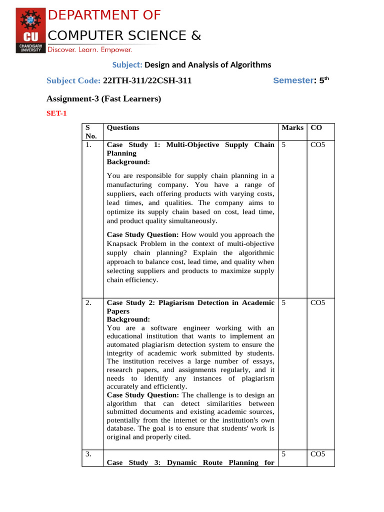 Fast Learners DAA Assignment | PDF | Supply Chain | Computing