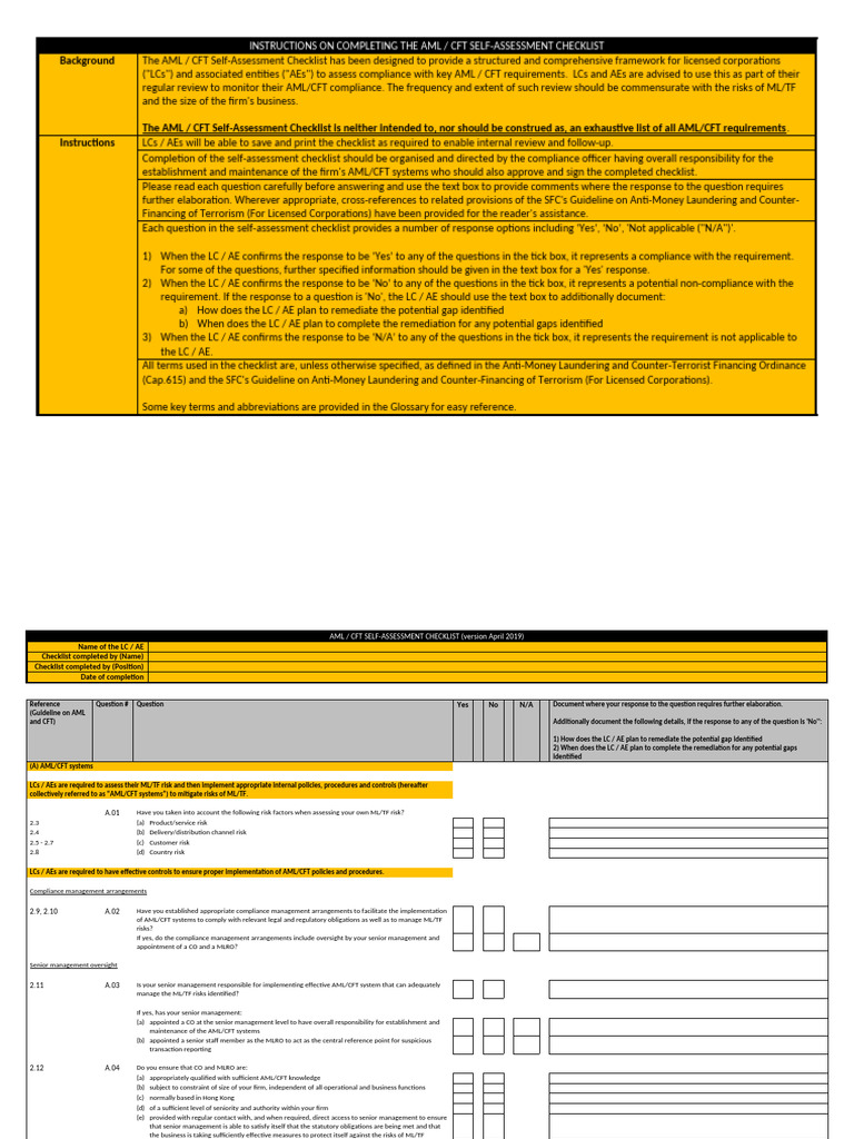 AML/CFT Self-Assessment Checklist Guide | PDF | Regulatory Compliance ...