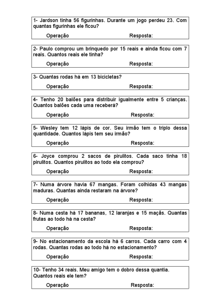 problemas com as quatro operações