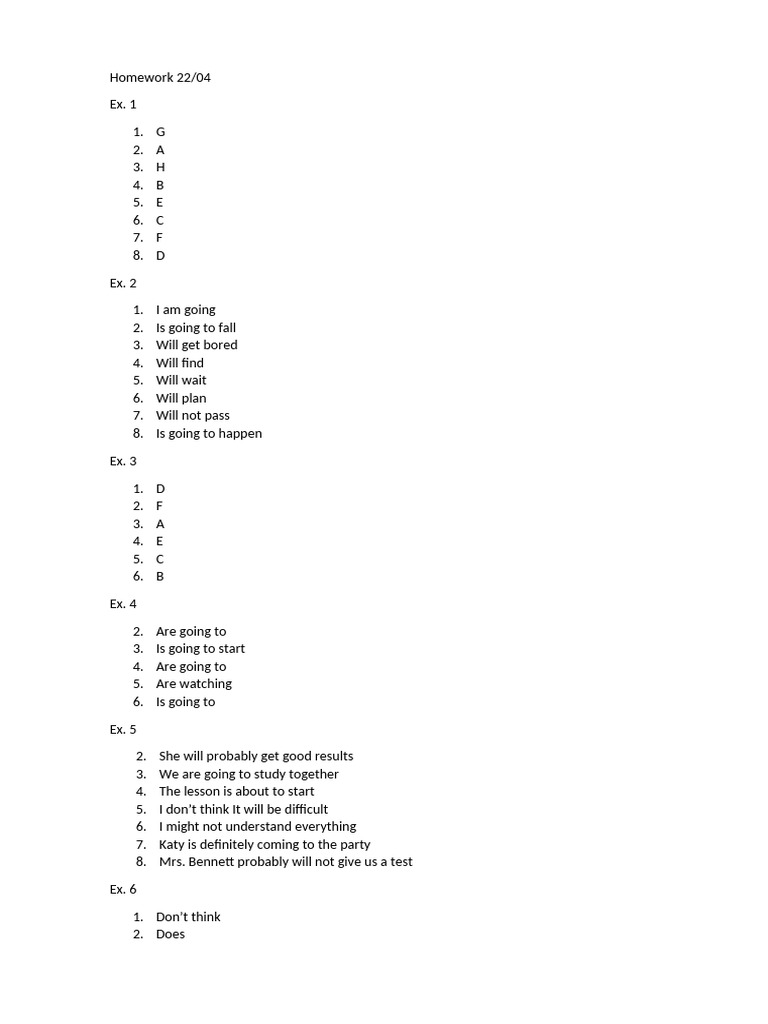 English Homework Exercises Overview | PDF