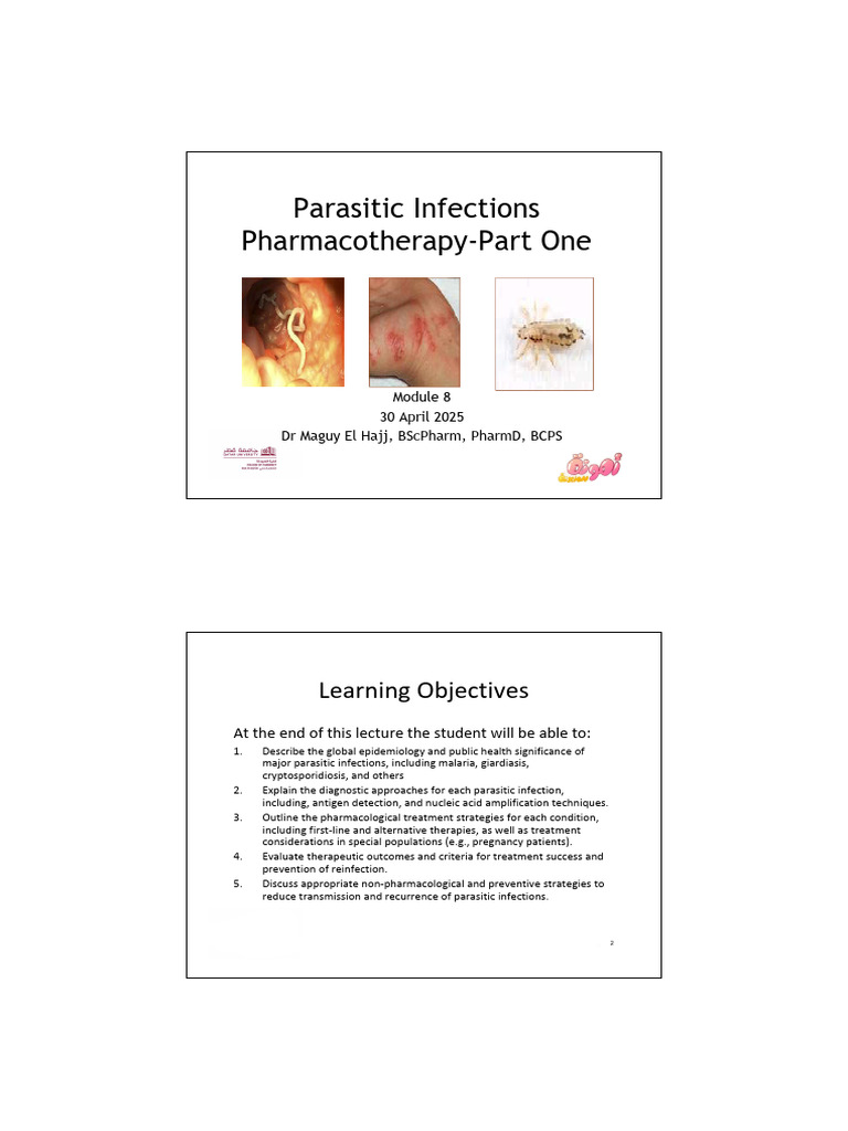 Parasitic Infections Pharmacotherapy Guide | PDF | Health Sciences ...
