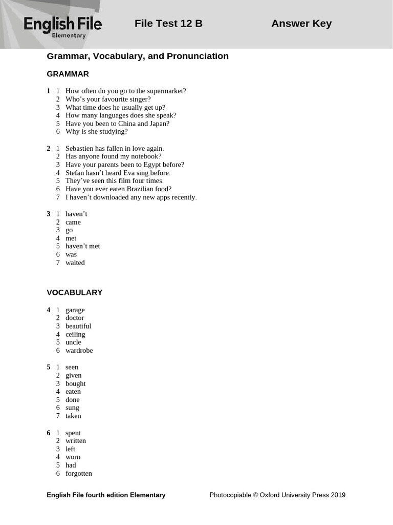 Answer Key for English File Test 12 B | PDF | English Language | Speech