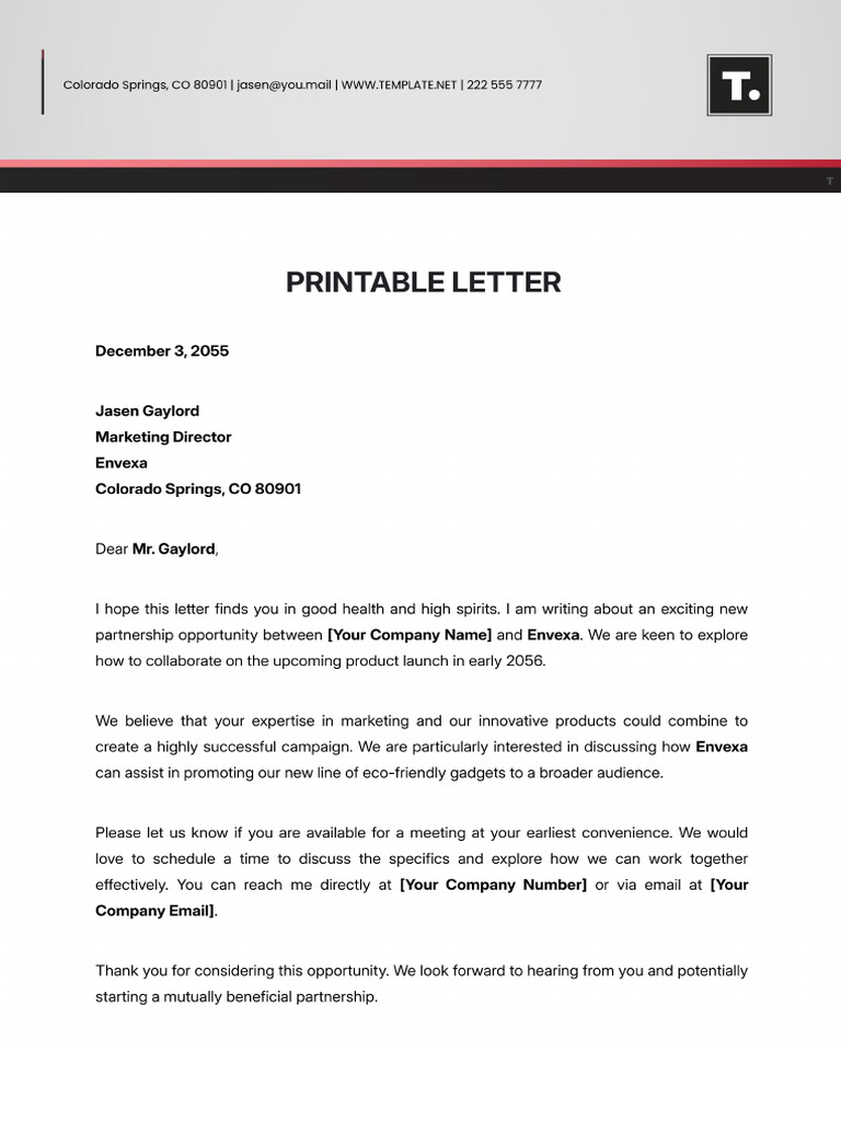Printable Letter Template | PDF