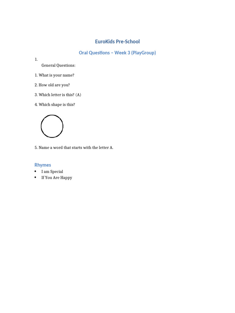Oral Questions Week3 PlayGroup | PDF
