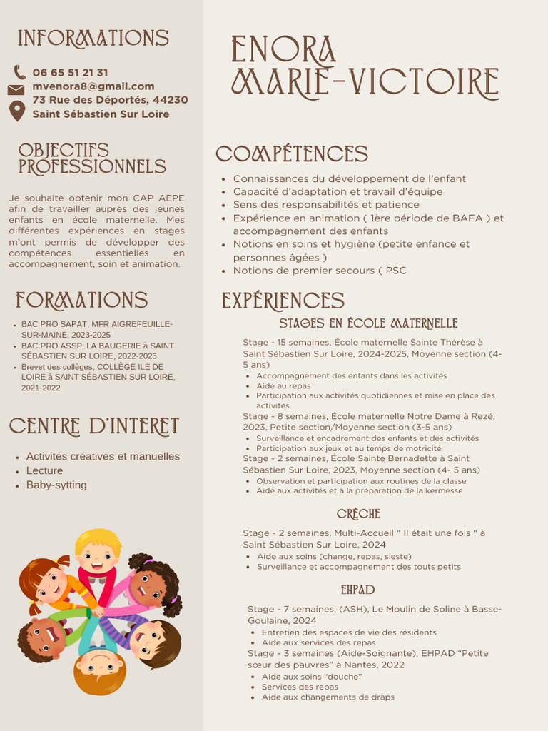 CV pour CAP AEPE et stages en maternelle | PDF
