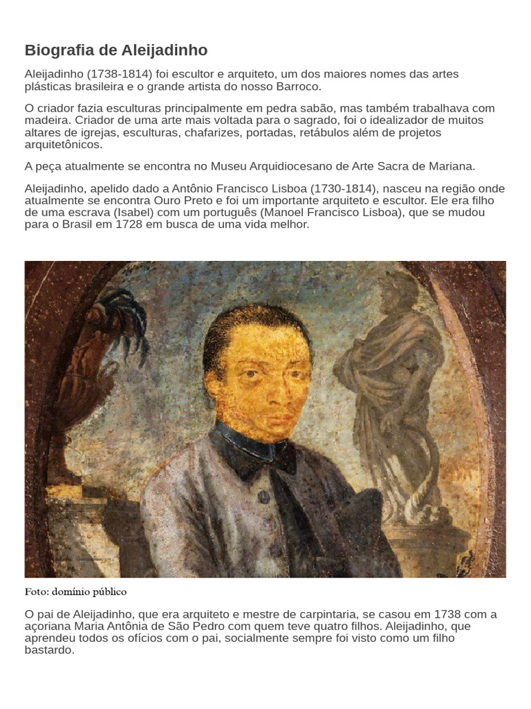 Biografia de Aleijadinho: Arte e Legado | PDF