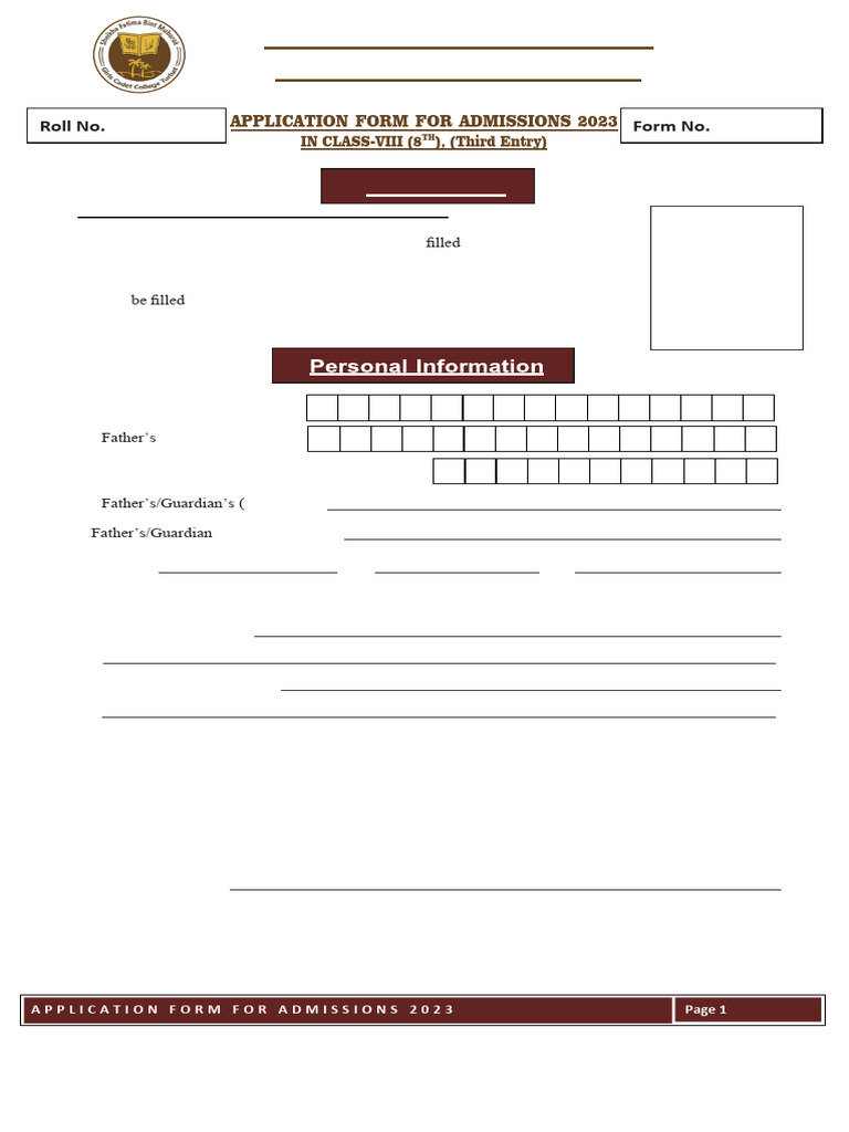 3rd Admission Form Class VIII3rd Entry | PDF