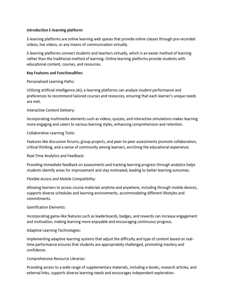 E-Learning Platform Overview and Benefits | PDF | Educational ...