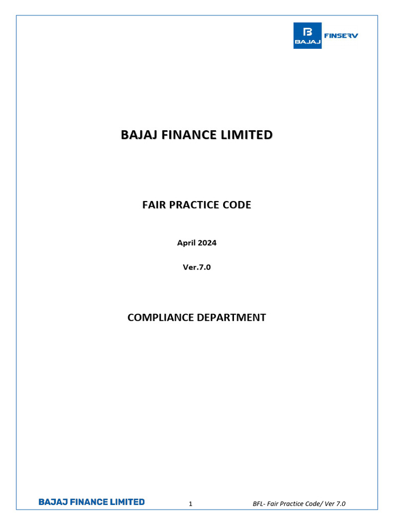 Bajaj Finance Fair Practice Code 2024 | PDF | Loans | Interest