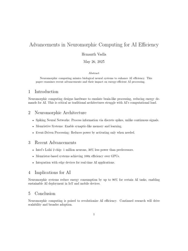 Neuromorphic Computing Advancements for AI | PDF