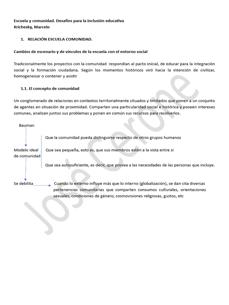 Escuela y Comunidad. Desafíos para La Inclusión Educativa Krichesky ...