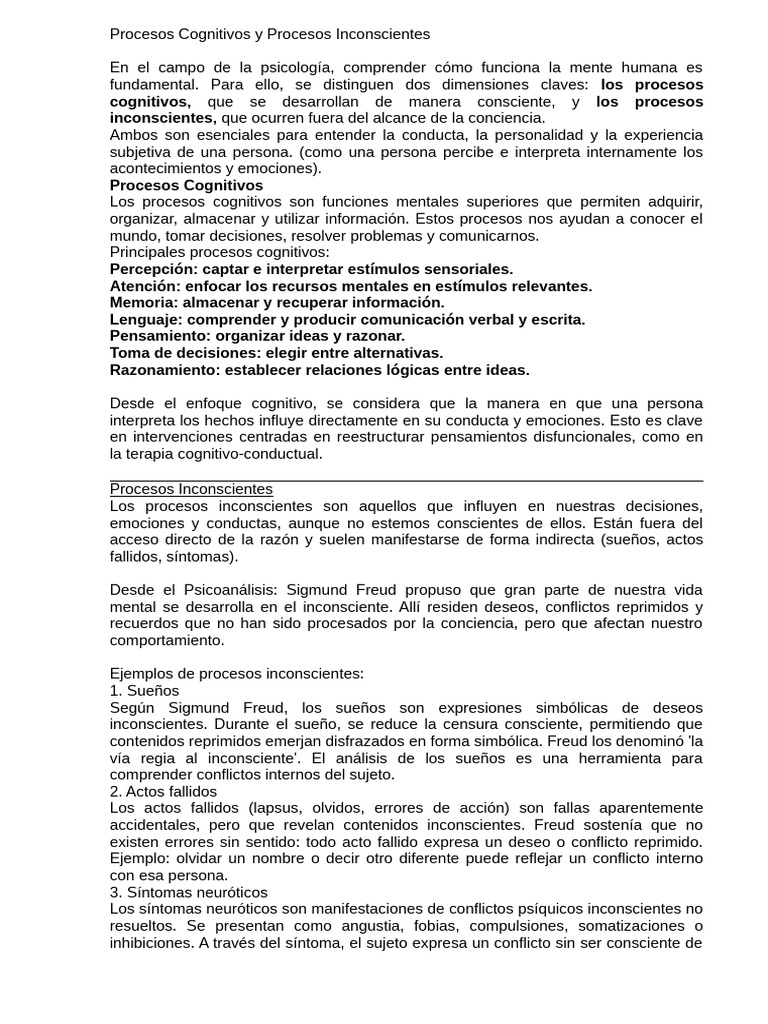 Procesos Cognitivos e Inconscientes | PDF | Mente inconsciente ...