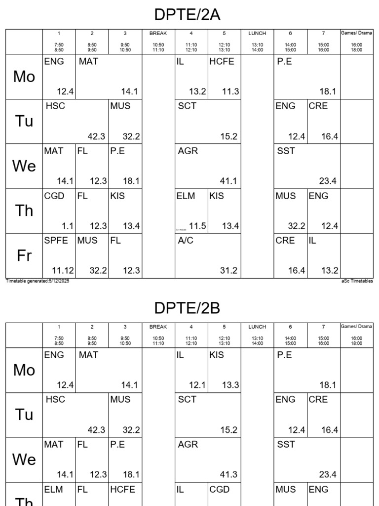 Class Timetable May - July 2025 | PDF