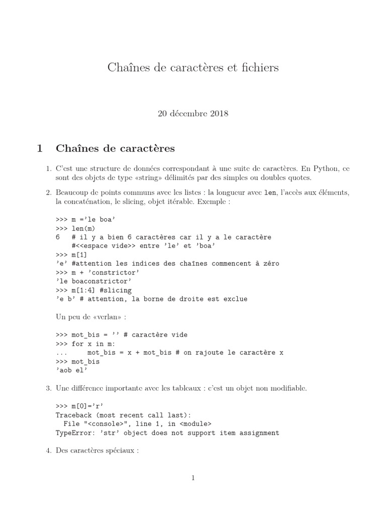 Chaînes de caractères et fichiers en Python | PDF | Codage des ...