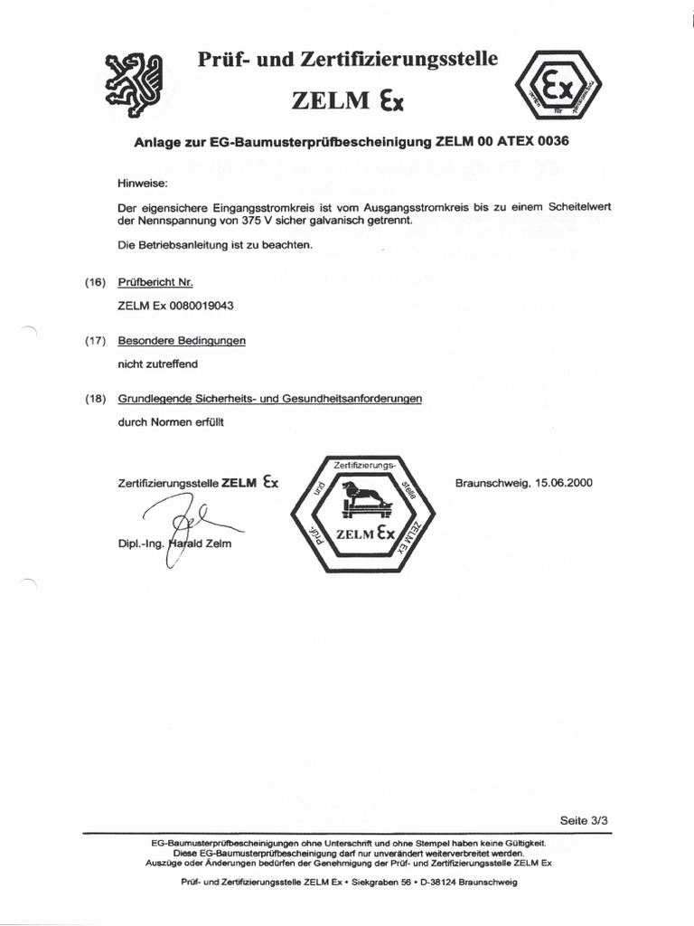 Zelm 00 Atex 0036 | PDF