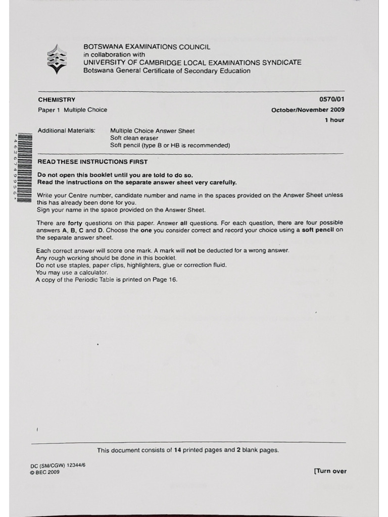 Chemistry Paper 1 Pdf . Writen by BGCSE students in 20092009 | PDF