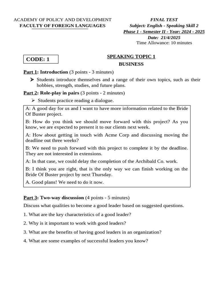 English Speaking Skills Test 2025 | PDF | Reality | Human Communication