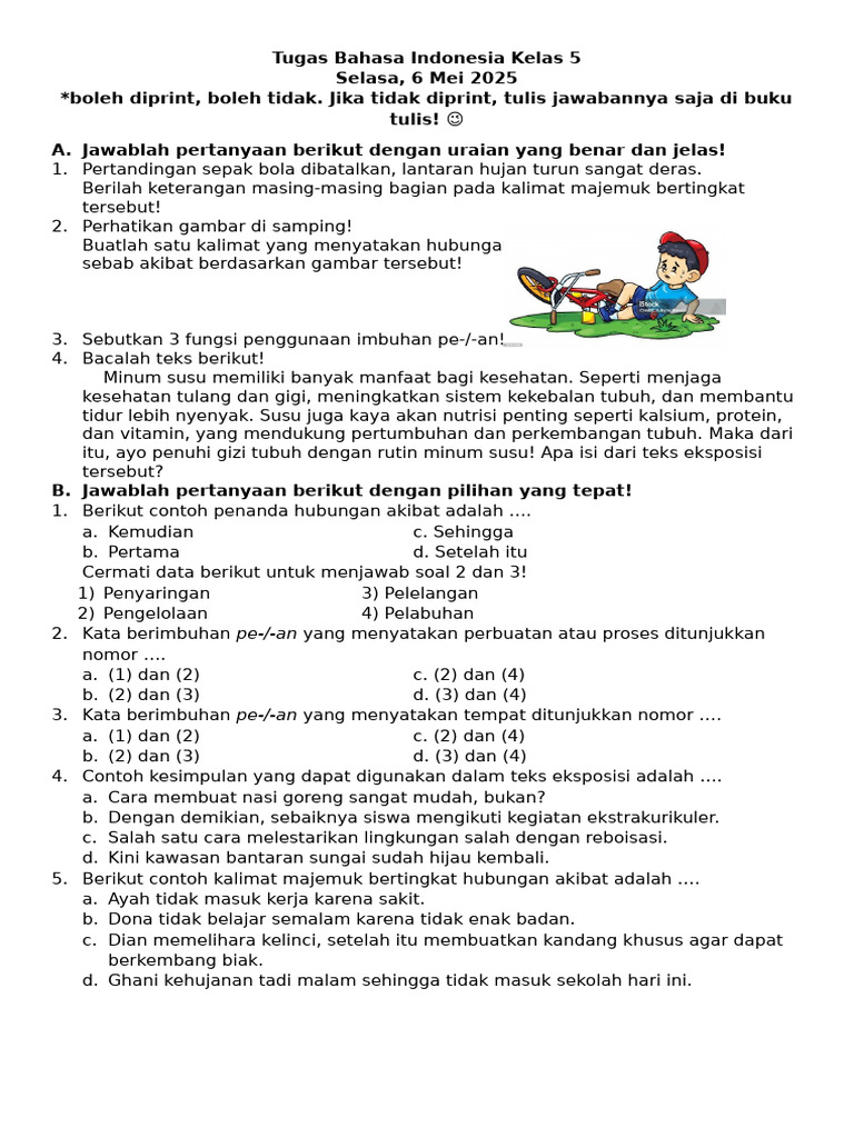 Tugas Bahasa Indonesia Kelas 5 | PDF