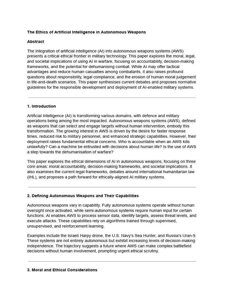 Ethics of AI in Autonomous Weapons | PDF | Artificial Intelligence ...