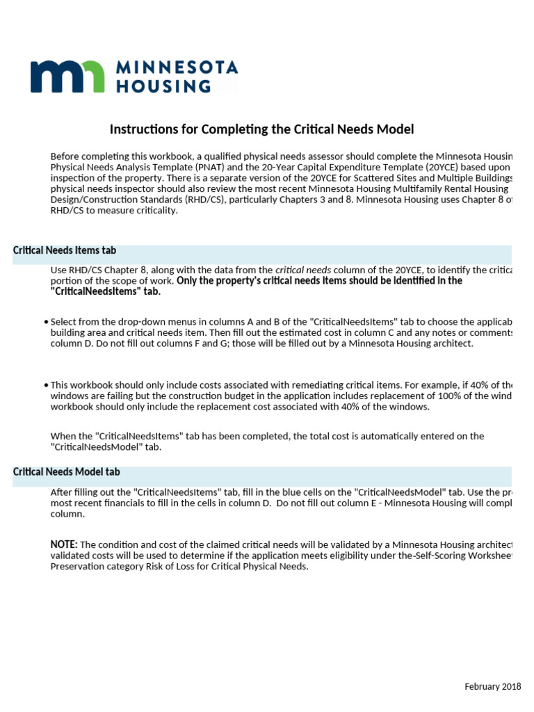Minnesota Housing Critical Needs Model Guide | PDF | Expense | Cash
