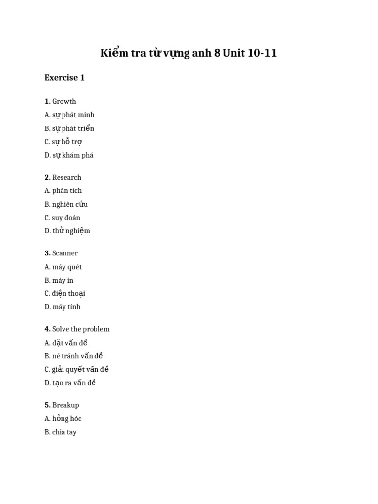 Kiểm tra từ vựng anh 8 Unit 10 | PDF