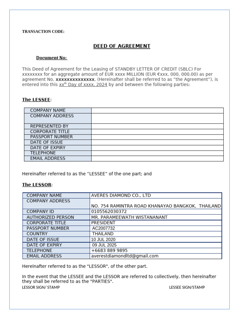 0-DOA-AVD-draft 2 | PDF | Letter Of Credit | Lease
