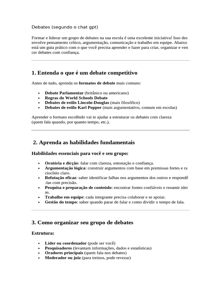 Guia Prático para Debates Escolares | PDF | Argumento | Pensamento