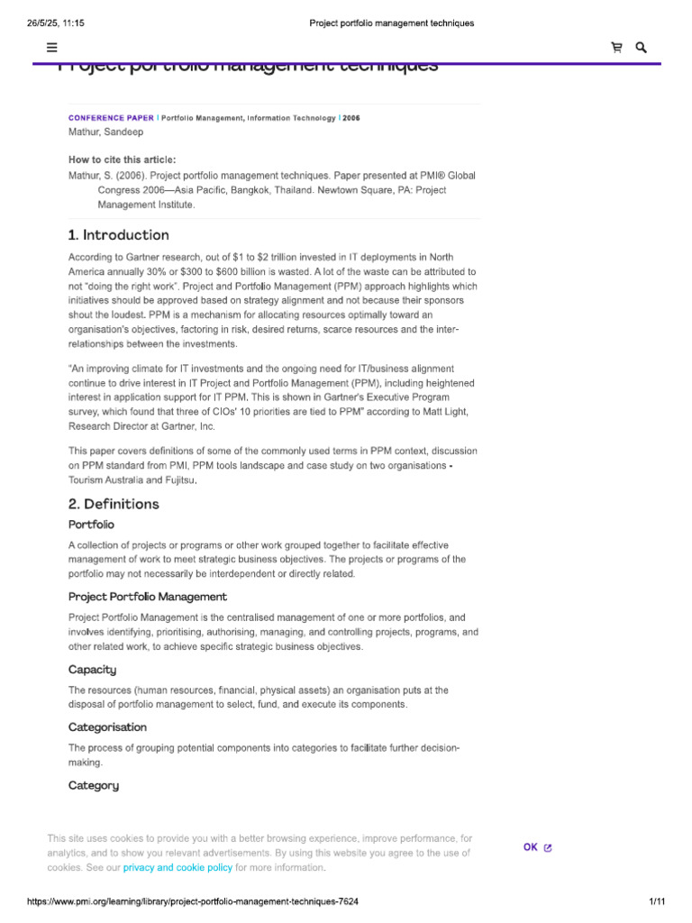Project Portfolio Management Techniques - Mathur, Sandeep | PDF