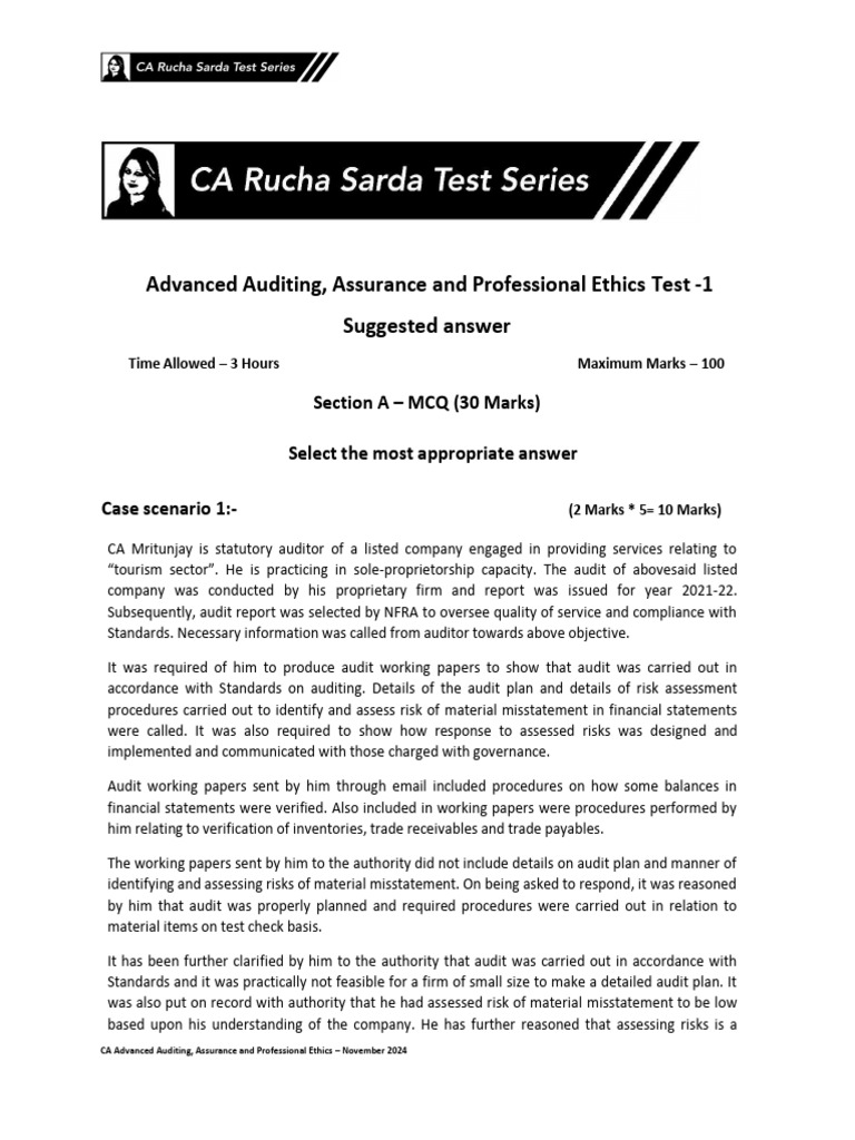 Audit Full Course Test 3 Sa Pdf Audit Auditor S Report