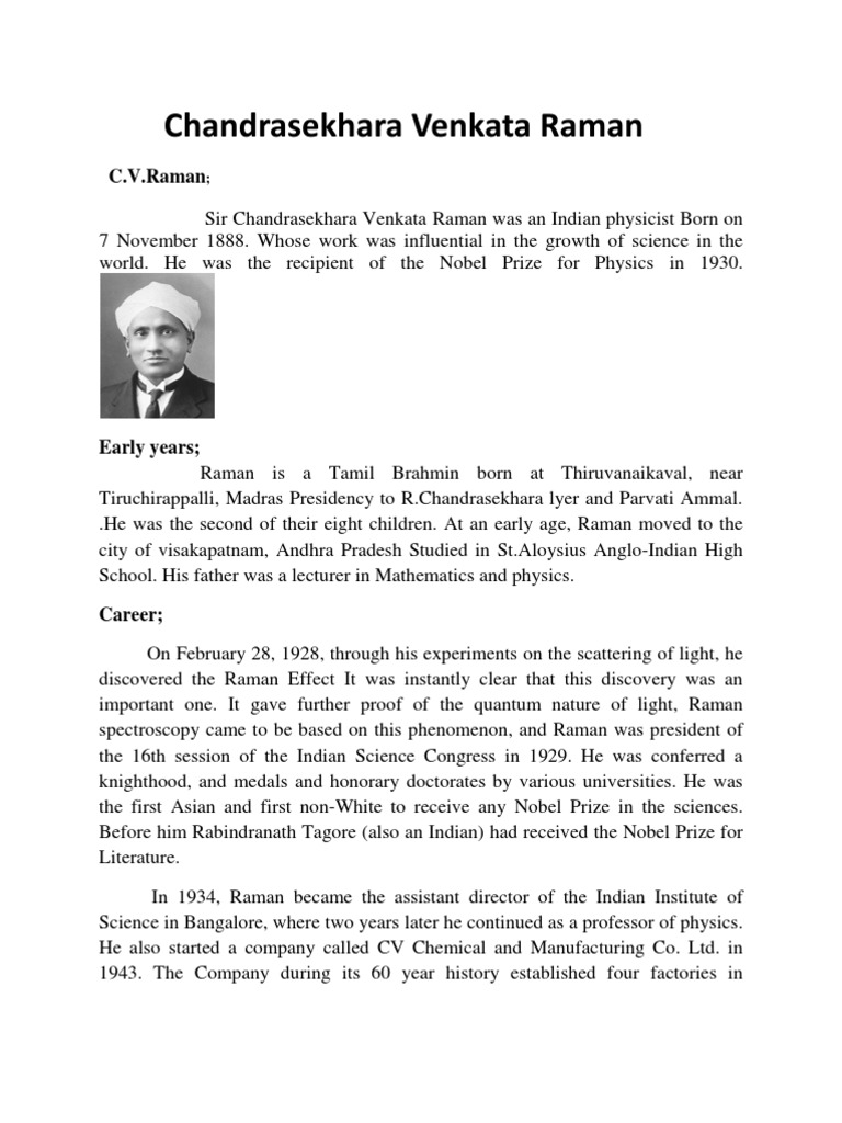 Chandrasekhara Venkata Raman | PDF | Atomic | Optics