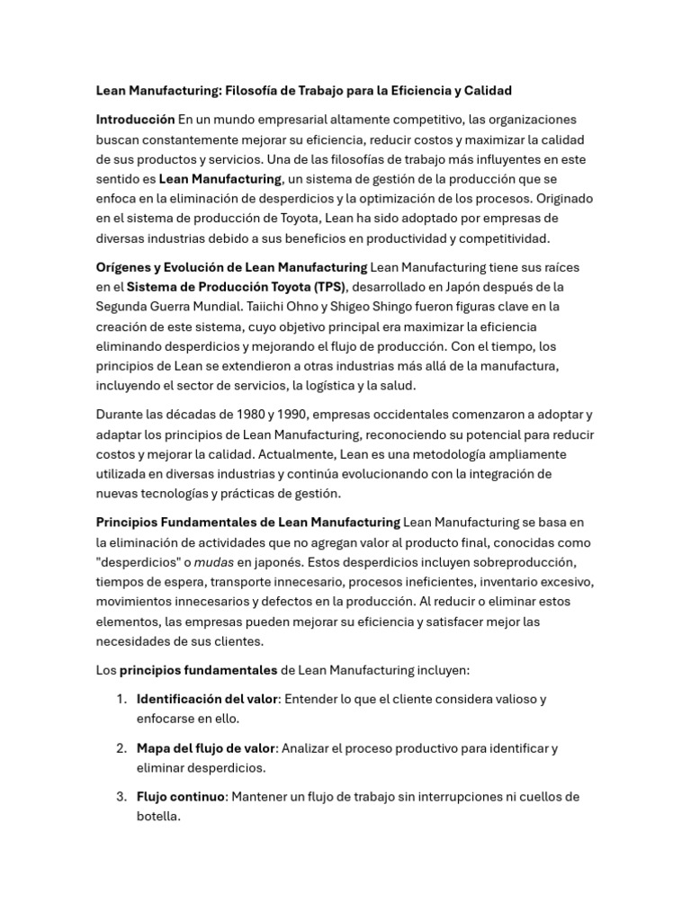 Lean Manufacturing: Eficiencia y Calidad | PDF | Lean Manufacturing ...