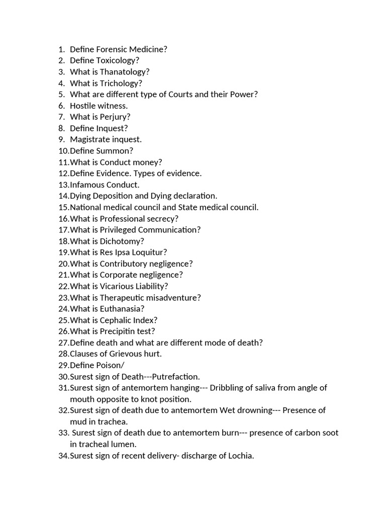 Forensic Medicine Viva Questions Guide | PDF