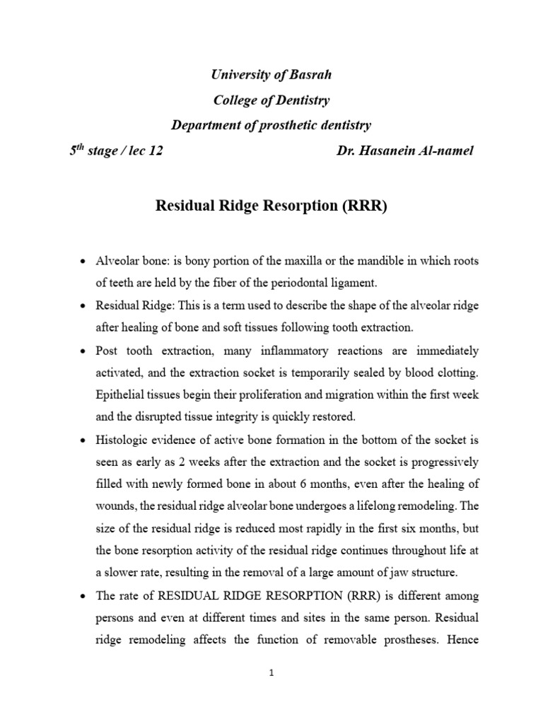 Residual Ridge Resorption | PDF | Bone | Dentures