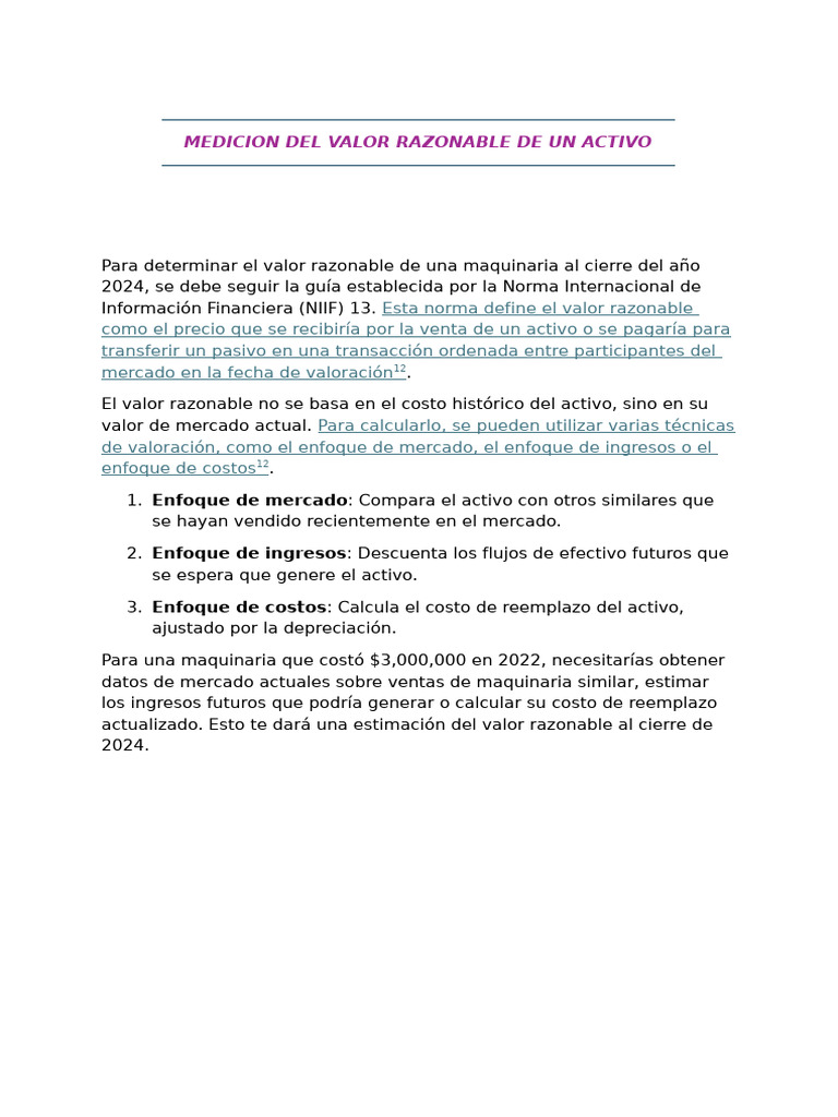 Valor Razonable de Maquinaria 2024 | PDF