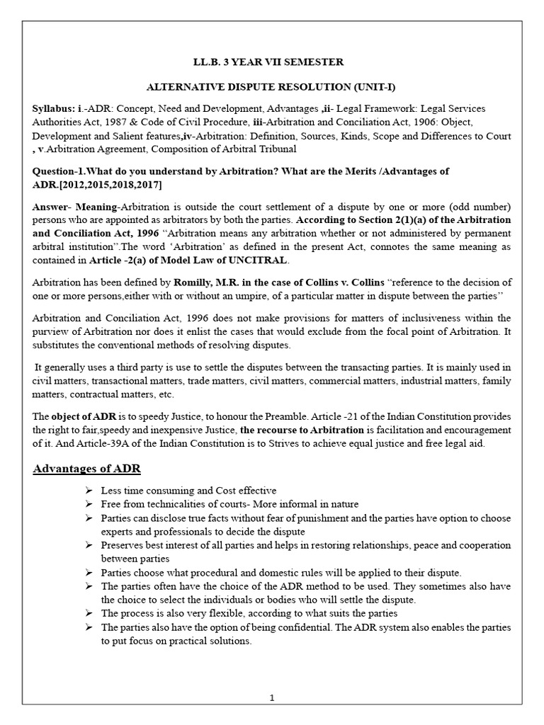 Understanding Arbitration and ADR Benefits | PDF | Arbitral Tribunal ...