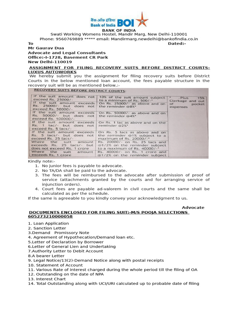Recovery Suit Filing Assignment Details | PDF
