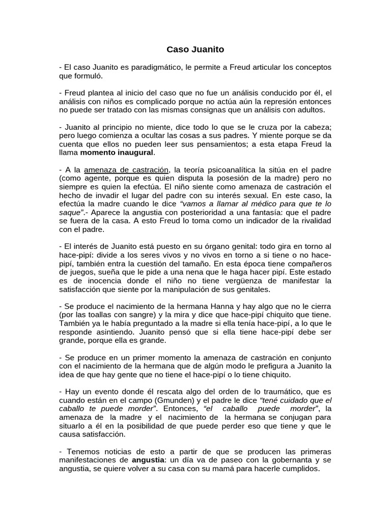 Análisis del Caso Juanito en Freud | PDF | Temor | Sicología