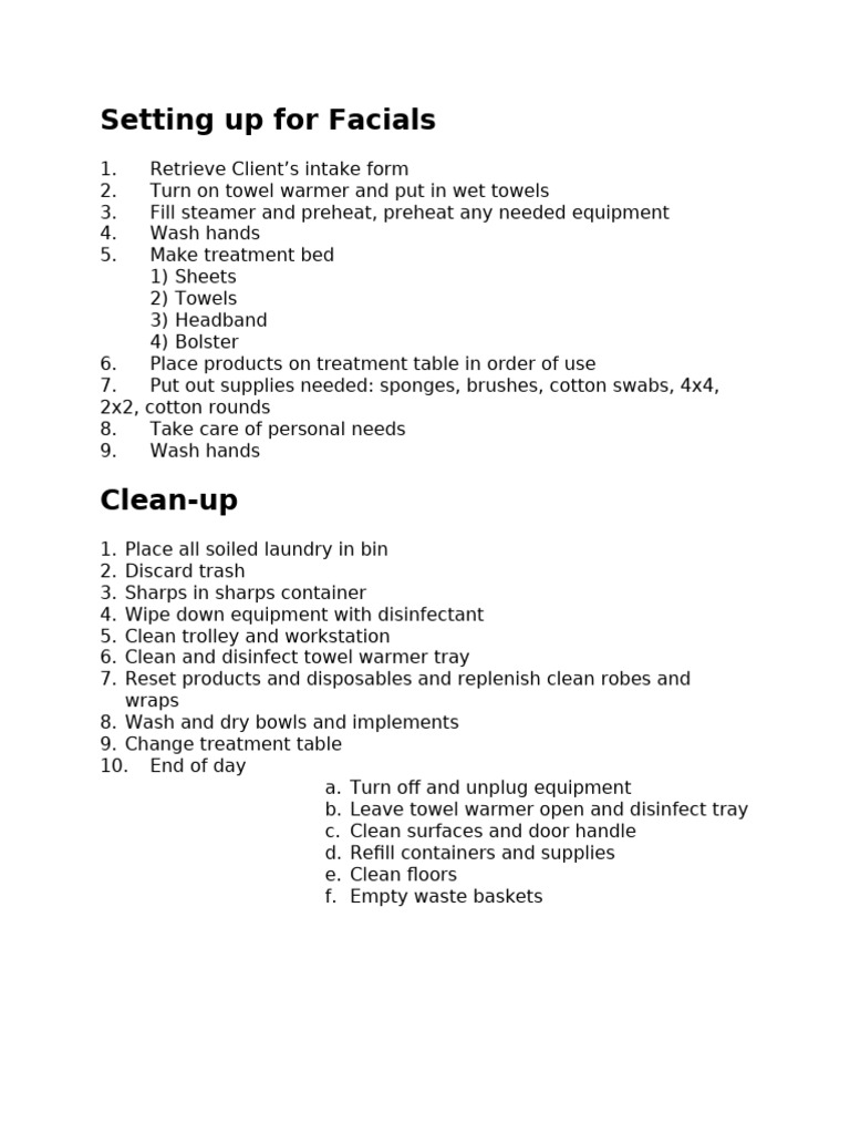 Facial Treatment Setup Guide | PDF