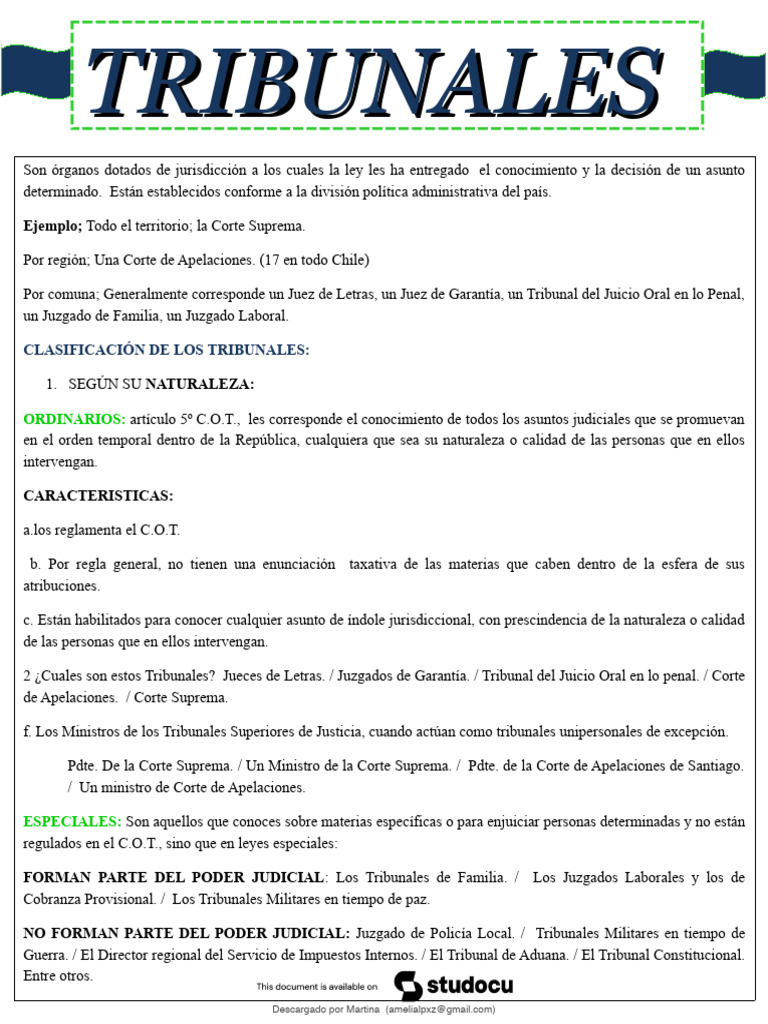 Clasificación y Funciones de los Tribunales | PDF | Apelación | Judicaturas